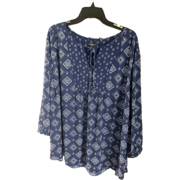 NYDJ Blue Peasant Blouse - Picture 2 of 5